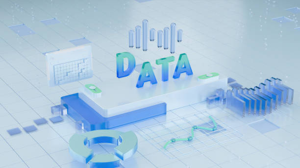 Digital Data Network binary code running,big data concept, dark blue number grid dot line, 3d rendering
